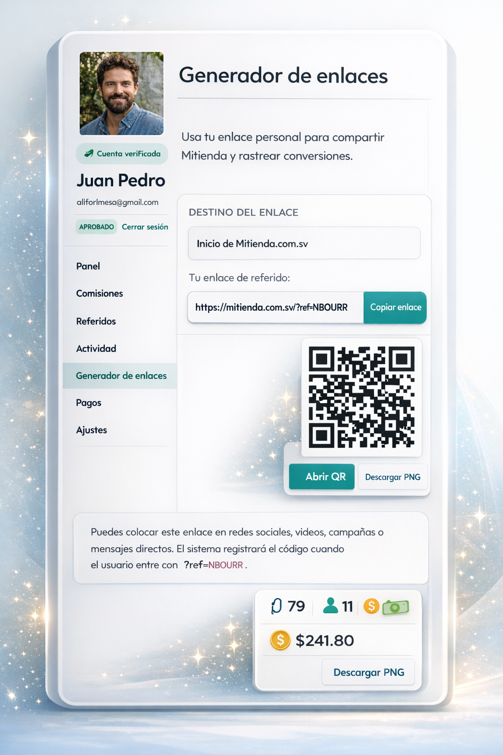 Panel de afiliado de Mitienda.com.sv