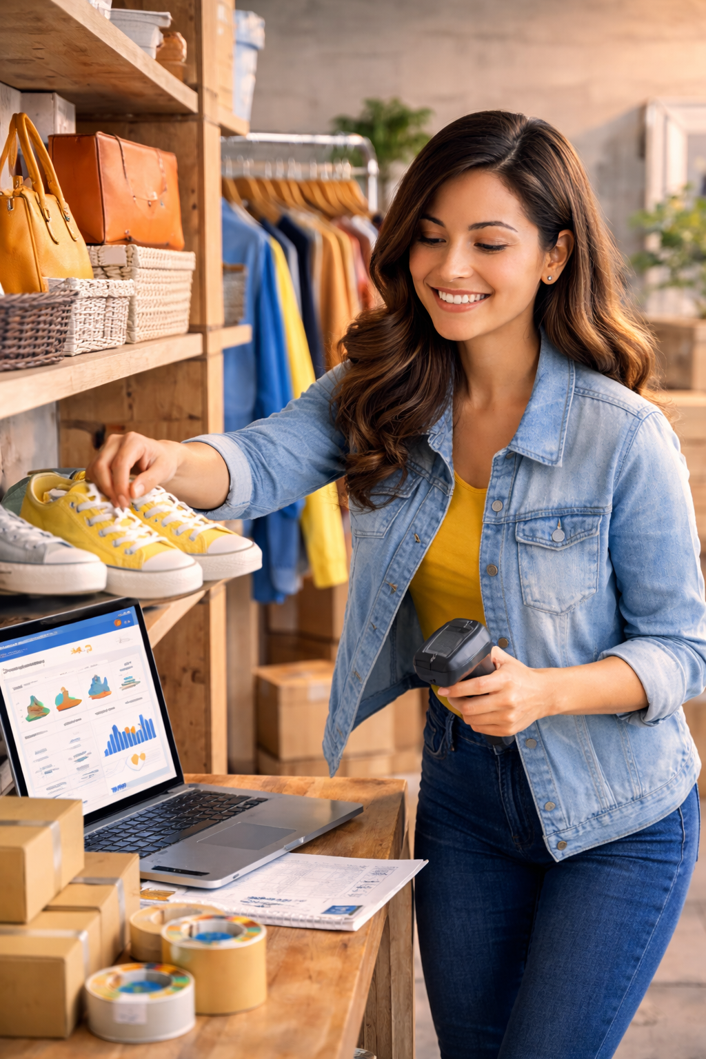 Vendedora salvadoreña gestionando productos en Mitienda.com.sv